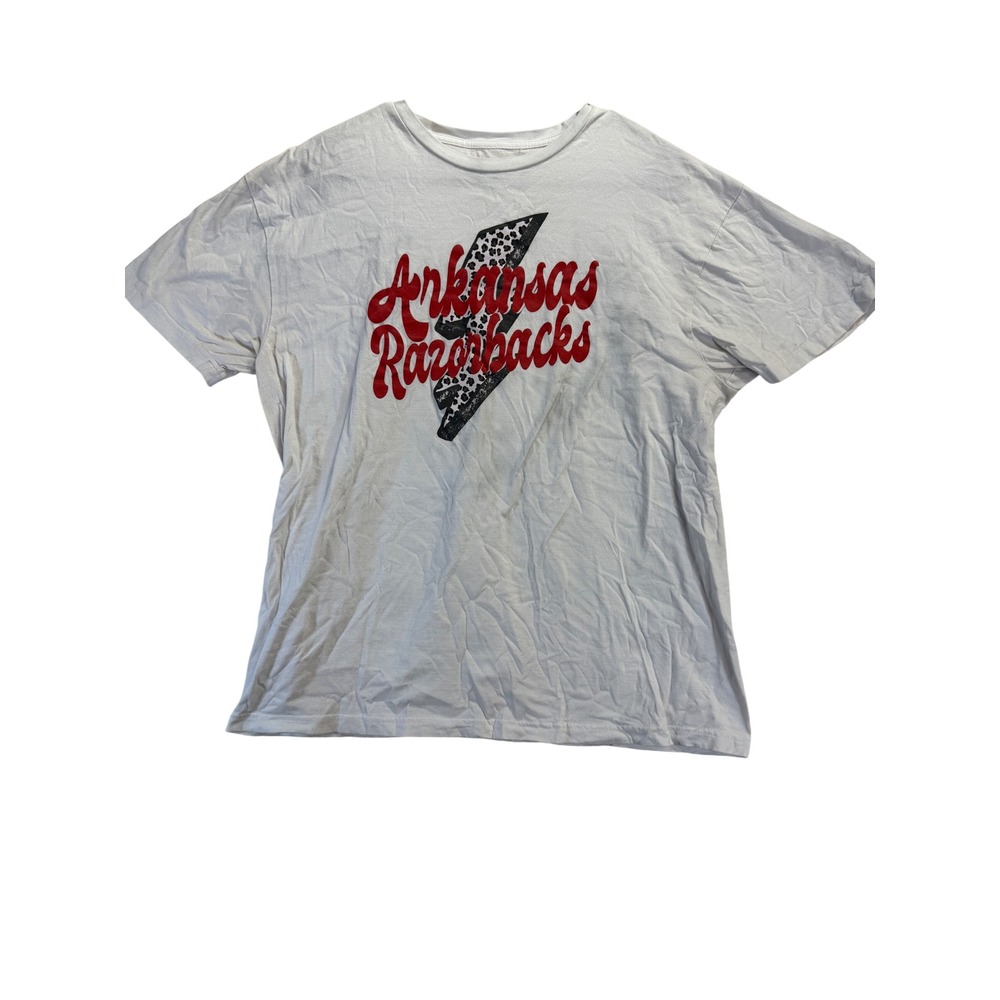 Arkansas Razorbacks Graphic T-Shirt White Animal Print Lightning Bolt  XL